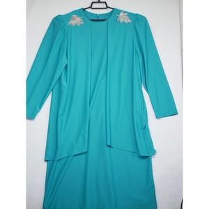 Vintage Nancy II Womens Dress 14P Teal with silver accents Made USA